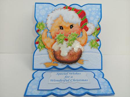 Christmas Robin & Pudding Easel Card by Christine Sutton