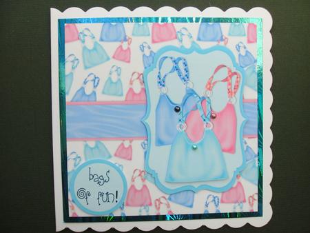 Bags of Fun - Handbag Decoupage Card - Blue & Dark Pink by Christine Sutton