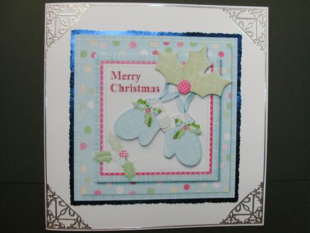 Merry Christmas Cosy Mittens Square Card Front by Christine Sutton