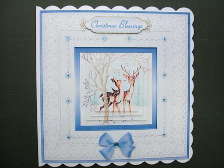 Christmas Deer Square Card Front with Pyramage by Christine Sutton