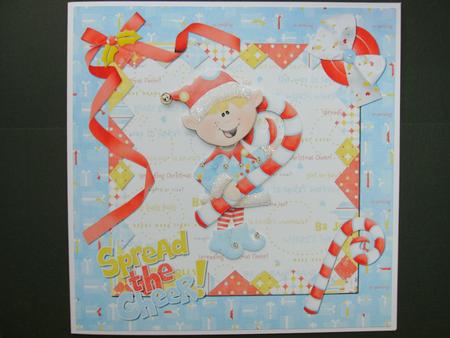 Candy Cane Elf Spread the Cheer 8x8 Card Front by Christine Sutton