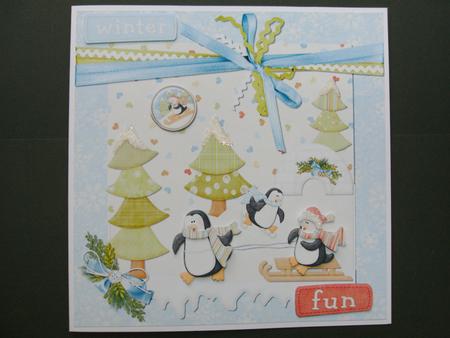 Winter Fun Penguins at Play 8x8 Card Front by Christine Sutton