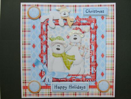 Happy Holidays Christmas Bears 8x8 Card Front by Christine Sutton
