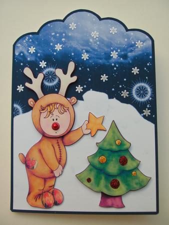 Cute Little Child Dressed as Reindeer Scalloped Card by Christine Sutton