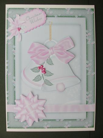 Christmas Bells in Pink and Green A5 Card with Step by Step by Christine Sutton