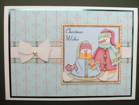 Snow People Decoupage Card Front - Aqua by Christine Sutton