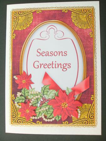 Red Poinsettia Seasons Greetings Oval 7x5in Step by Step by Christine Sutton