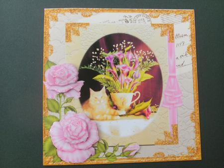 Puss and Flora-8x8 with Decoupage by Christine Sutton