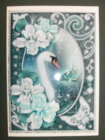 Midnight Swan in Turquoise Decoupage by Christine Sutton