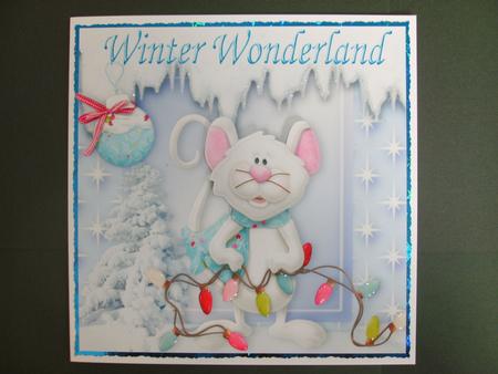 Little White Mouse with Christmas Lights by Christine Sutton