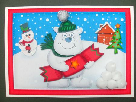 A5 Xmas Ben Polar Bear's Cracker Quick Card N 3D Decoupage by Christine Sutton