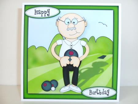 Bert Plays Bowls Quick Card N 3D Decoupage by Christine Sutton