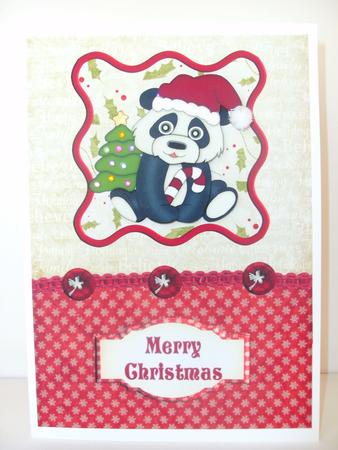 Panda Christmas Card Front by Christine Sutton