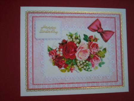 Vintage Pink Roses on Antique Lace with Stacker by Christine Sutton