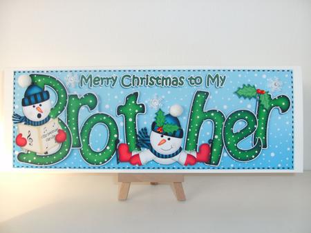 Large Dl Xmas Brother with Snowmen Quick Card 3D Decoupage by Christine Sutton