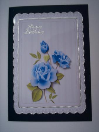 Gorgeous Blue Rose Card Front & Decoupage by Christine Sutton