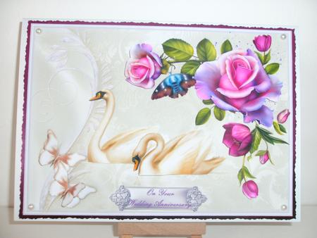 Wedding/anniversary Card Topper with Swans by Christine Sutton