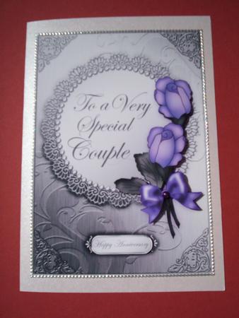 A5 Roses and Metallic Lace Quick Card with 3D Decoupage by Christine Sutton