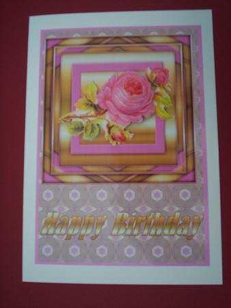 Pink Rose Decoupage Card Front by Christine Sutton