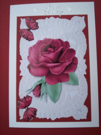 Dark Rose on Ecru Lace by Christine Sutton