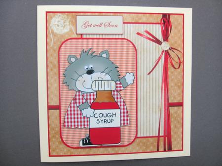 Cough Syrup from Cat Card Front with Topper by Christine Sutton