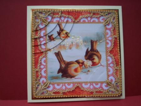 Robins Tug of Love 6inch Duo Corner Stack Card Front by Christine Sutton