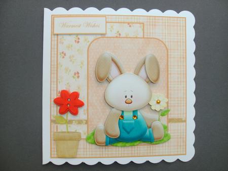 Rabbits Spring Garden Card Front with Decoupage by Christine Sutton