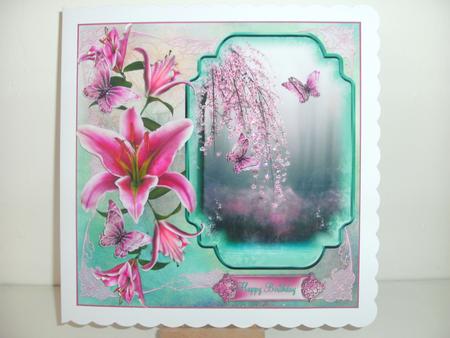 Beautiful Oriental Blossom and Lily's Card Topper by Christine Sutton