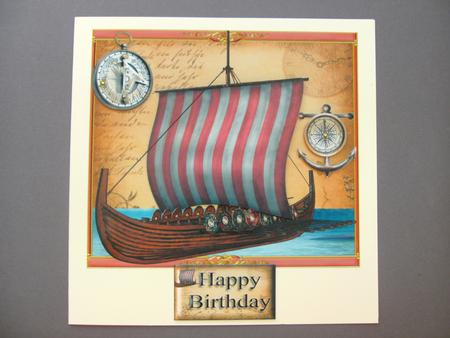 Sailing Viking Ship with Decoupage by Christine Sutton