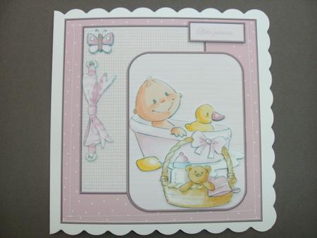 Baby Girl Bath Time Card Front and Topper by Christine Sutton