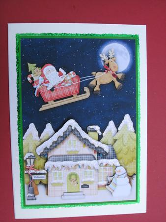 Christmas Santa Visits Nitville Card Front Decoupage by Christine Sutton