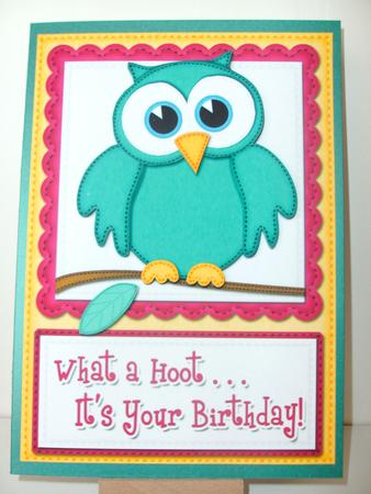 A5 What a Hoot Birthday Felties Quick Card N 3D Decoupage by Christine Sutton