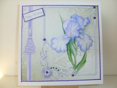 Purple Iris Card Front with Decoupage by Christine Sutton