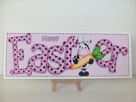 Large Dl Easter Milly Moo Cow Quick Card & 3D Decoupage by Christine Sutton