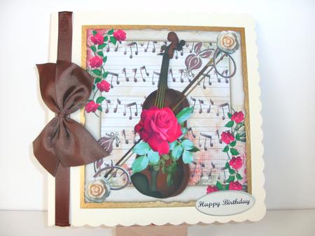 Red Rose Violin Music Notes with Decoupage by Christine Sutton