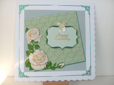 Sage Green Card Topper with Cream Roses by Christine Sutton