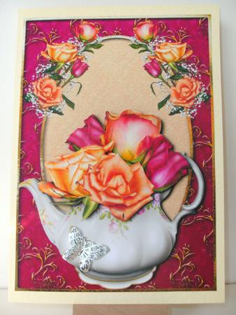 Beautiful Joy Roses in Teapot + Decoupage by Christine Sutton