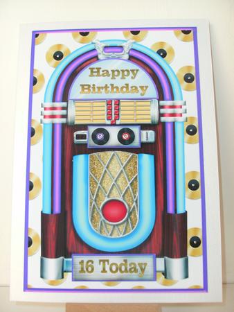 Lets Play the Jukebox Decoupage Card Front by Christine Sutton