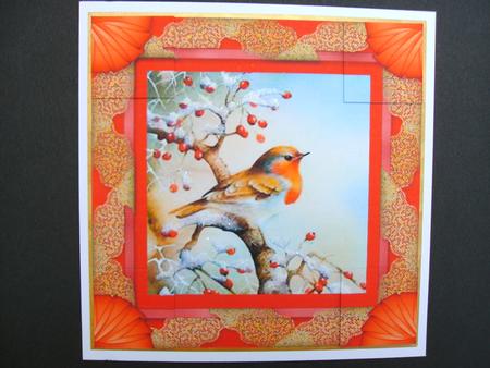 Chrismas Robin Gold Lace 8x8inch Picture Sheet by Christine Sutton