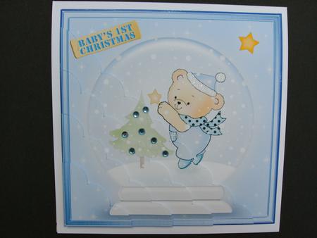 Baby Boy's 1st Xmas Snowglobe Scallop Corner Side Stacker by Christine Sutton