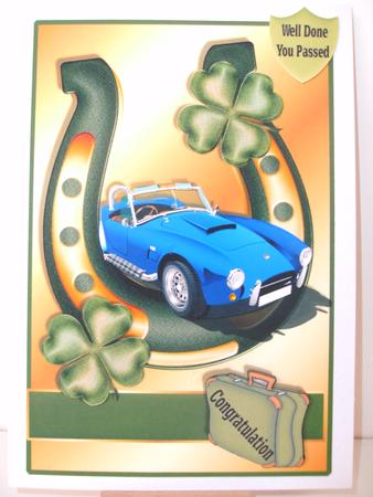 Horse Shoe and Clover with Blue Racing Car- 1 Qs by Christine Sutton