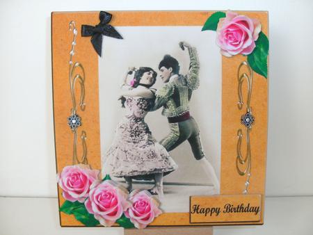 Vintage Spanish Tango Dancers & Pink Rose Decoupage by Christine Sutton