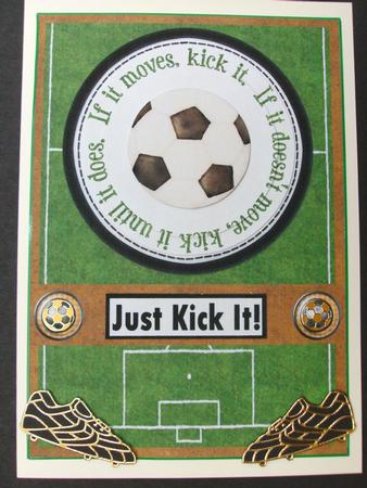 Just Kick It! Male Decoupage Card Front by Christine Sutton