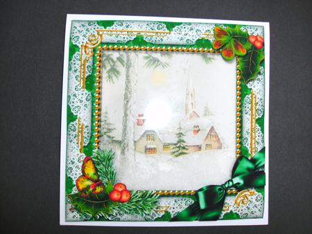 Winter Pub Holly Ornate Square Card Front and Frame by Christine Sutton