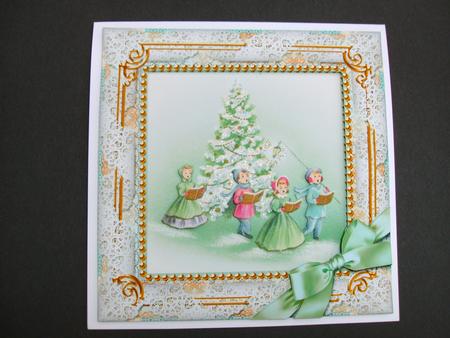 Christmas Carol Singers Ornate Square Card Front and Frame by Christine Sutton