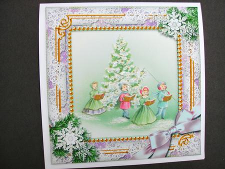 Christmas Carol Singers Snow Square Card Front and Frame by Christine Sutton