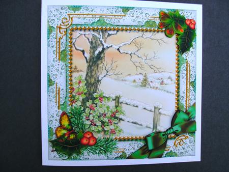 Winter Tale Holly Ornate Square Card Front and Frame by Christine Sutton