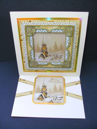 Christmas Snow Steeple Lace Bracket Wrap Card by Christine Sutton