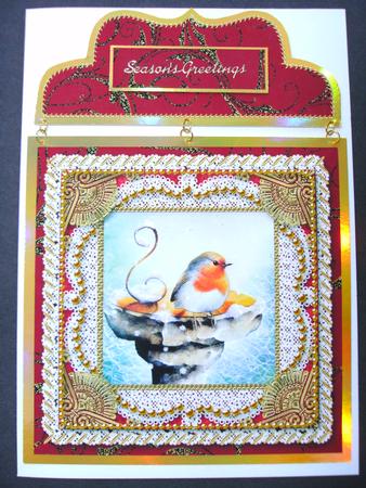 Christmas Robin 2a Lace Bracket Wrap Card by Christine Sutton