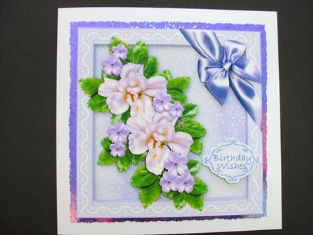 Lavender Rose Bouquet in Lace Framed Box - 5" Card Front by Christine Sutton